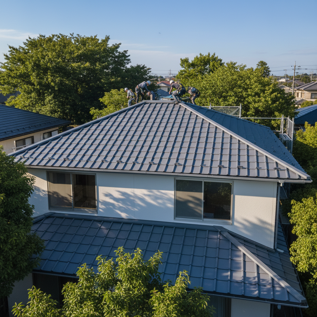 施工事例1 築30年戸建ての屋根葺き替え工事 ガルバリウム鋼板へ葺き替え
